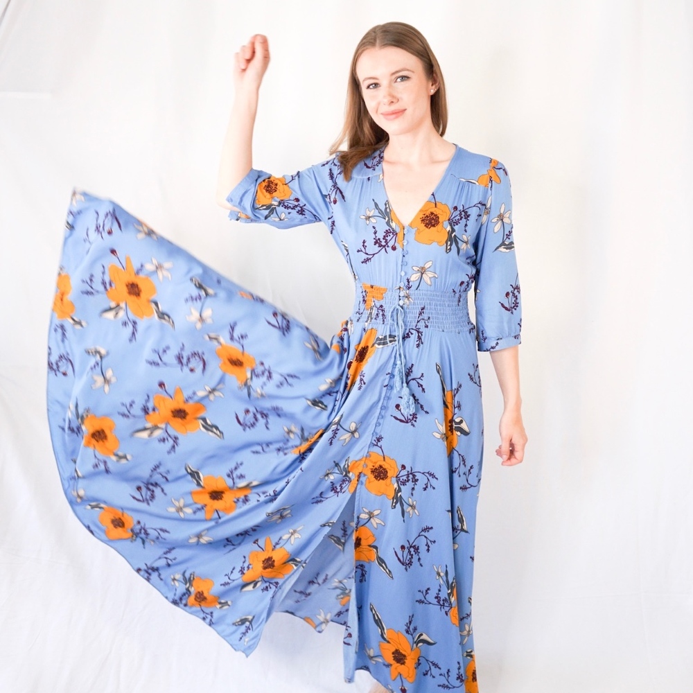 JAASE Harlow Floral Print Blue Indiana Maxi Dress